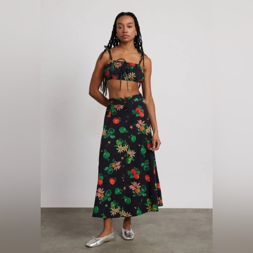 DAMSON MADDER Lowrie Button Down Midi Skirt And Top Set Apple Print